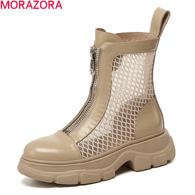 

Женские ботильоны из натуральной кожи MORAZORA, черные Повседневные Дышащие ботильоны из натуральной кожи на молнии, весна-осень 2021