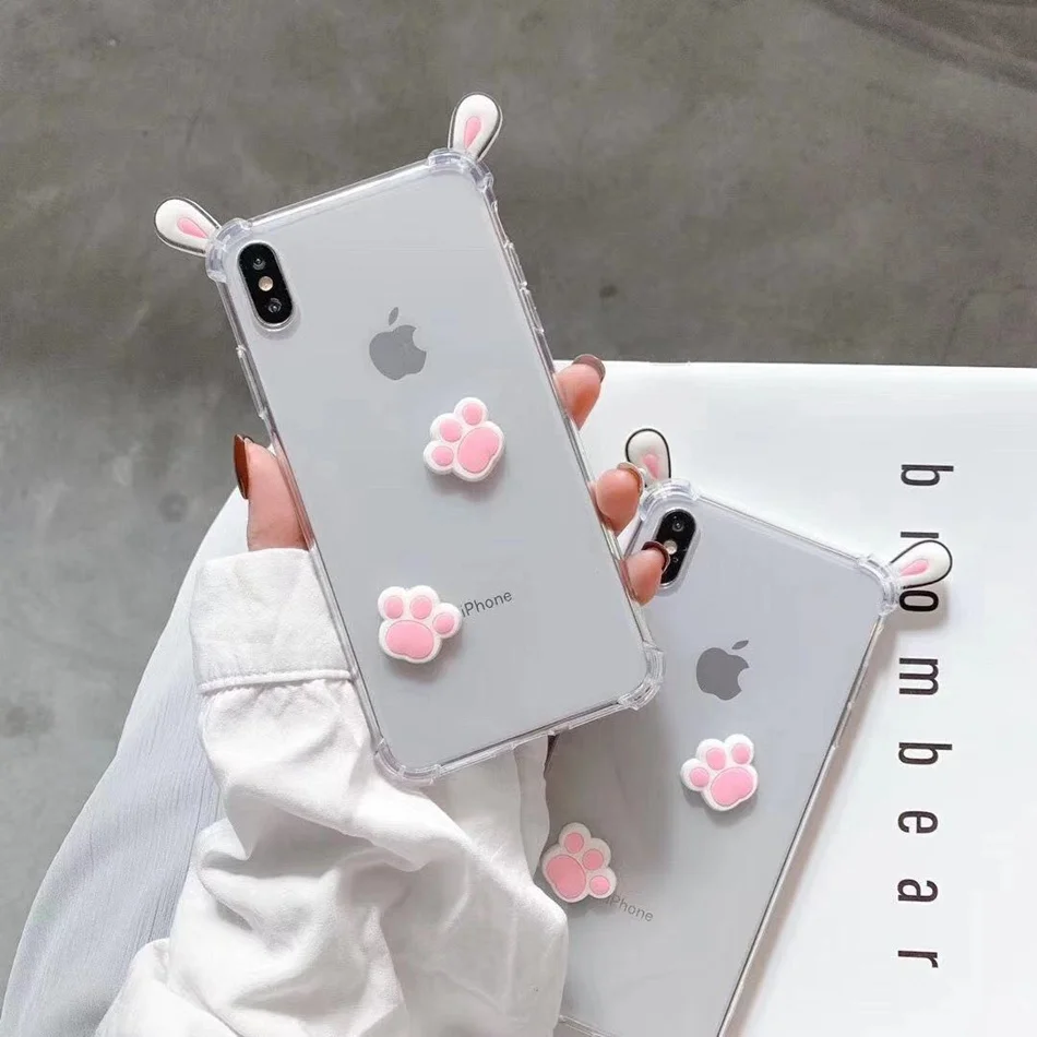 For Samsung A50 A30 A40 A70 A80 A20S M30S M20 M10 A6 A7 A9 2018 Cute Bear Cat Claw DIY Cover Transparent Shockproof Soft Case |