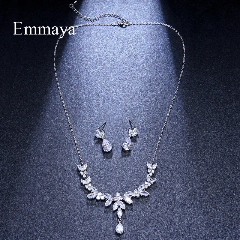 Emmaya Vivid Leaves-shape Dazzling Wedding Costume Accessories CZ Crystal Colorful Gift Earrings And Necklace Jewelry Sets | Украшения и