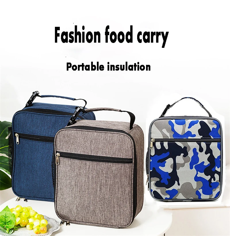 

Classic Food School Storage Lunchbox Adult Kids Oxford Cloth Insulation Lunch Bag Portable Handbag Buckle Keep Warm Case Bag