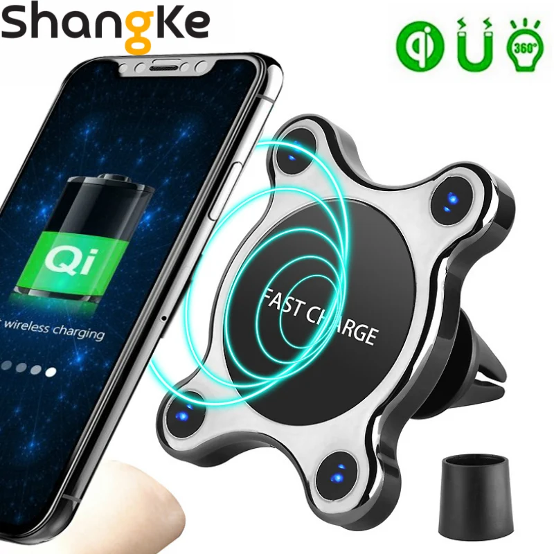 

QI Wireless Car Charger Magnetic Quick Phone Mount Ultra-Fast Qi Charging Pad Air Vent Mount Charging Cradle For iPhone Samsung