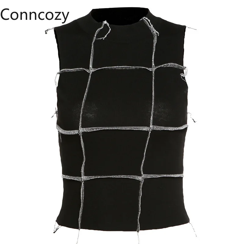 

Sexy Women Tanks & Camis Fashion Ruffle Turtleneck Sleeveless Tops Contrasting Color Stitching Vest Fashion Sexy Slim Vest