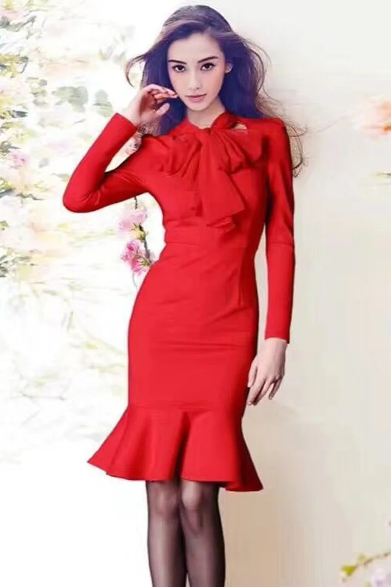 

Runway Designer High Quality 2020 Autumn New Women'S Fashion Work Party Sexy Mermaid Vintage Elegant Chic Pencil Black Red Dress