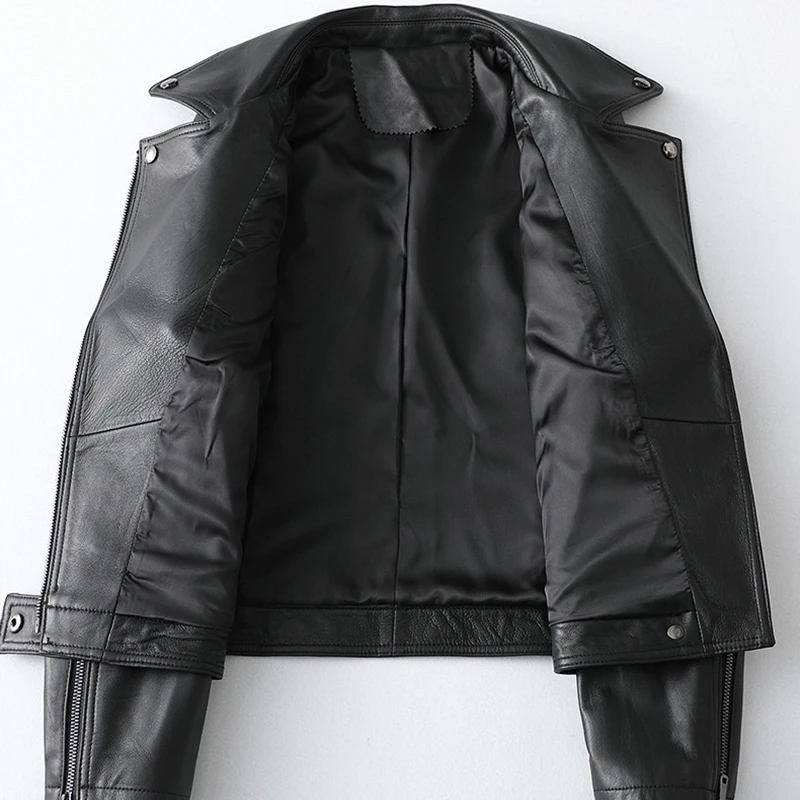 

Women's Moto Biker Zipper Jacket for Autumn Spring 2021 New Casual Asymmetric Zip Leather Jackets Female Genuine Sheepskin Coat