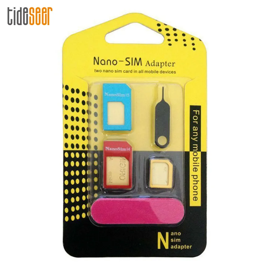 Retail Package 5 in 1 Nano SIM Card Adapters Regular Micro Sim Standard SIM Card Tools For iPhone 11 8 7 6 Mobile Phone 300set