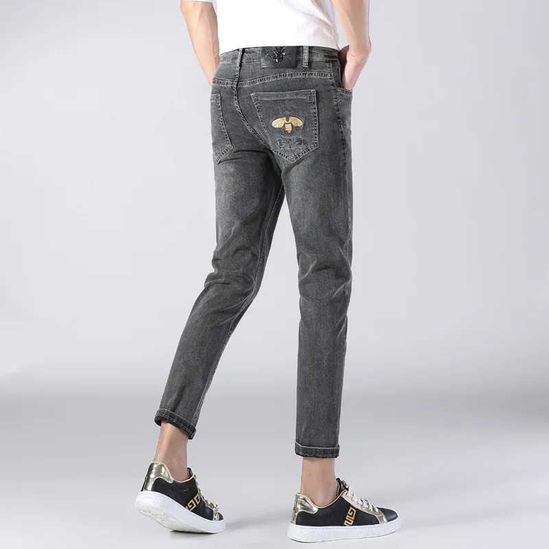 

Luren American Bee Summer Fashion New Fashion Brand Thin Cotton Denim (ankle-length Pants) Men's Slim Fit Tapered Casual Pants