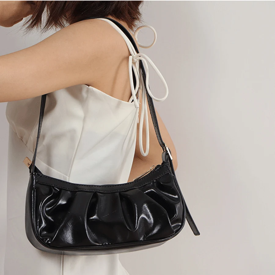 

Women Bags Handbags 2020 Famous Brands Pleated Clouds Shoulder Bag Elegant Litchi Pattern Lady Commuter Baguette Shape Bag Bolsa