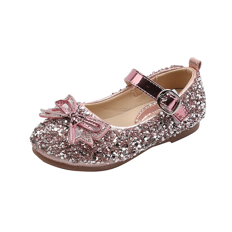 

Children Leather Shoes Sequins Bow Princess Girls Party Dance Shoes Baby Student Flats Kids Performance Shoes Mary Janes Shoes
