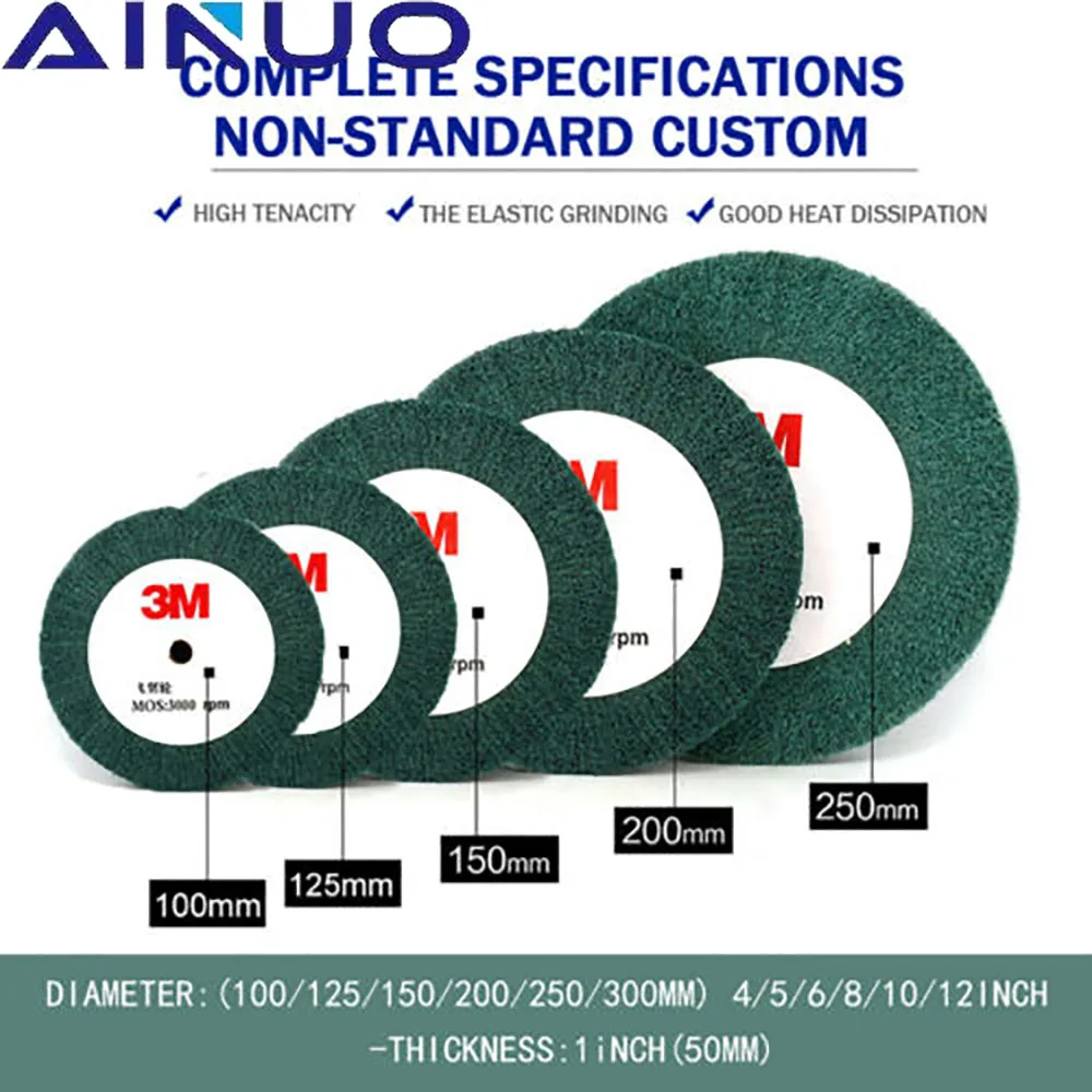 

4''/5''/6''/7''/8''/10''/12'' Non-woven Scouring Pad Grinding Wheel Flap Mop Polishing Wheel Disc Metal Woodworking Tool