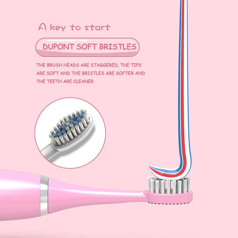 Детская электрическая зубная щетка очень мягкая щетина звуковая волна