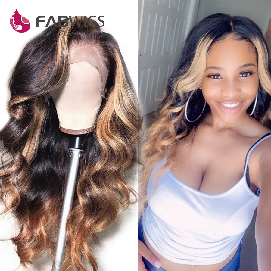 Fabwigs 180% Плотность хайлайтер светлые кружева передние человеческие волосы парики