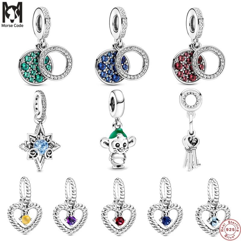 

MC 925 Sterling Silver Retro Double Ring With Zircon Charm Beads Pendants Fit Original Pandora Bracelet Pendant Necklace Jewelry