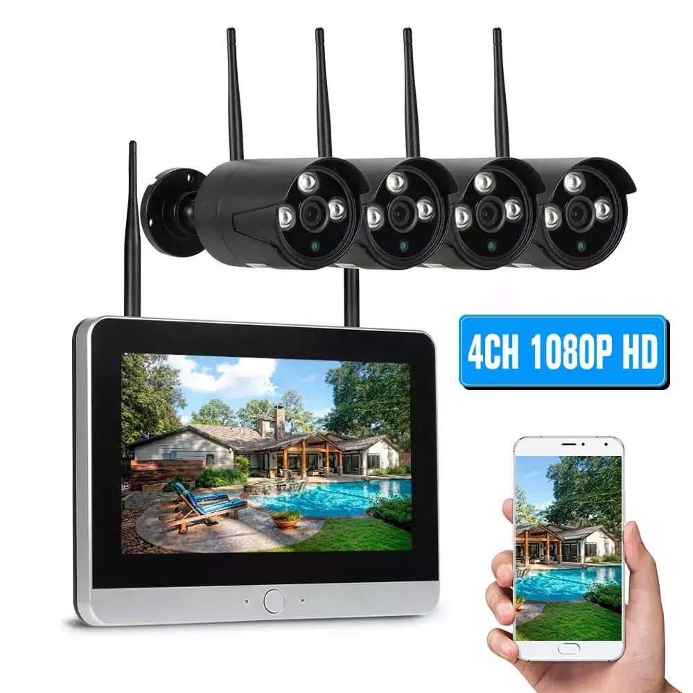 

Full HD 1080p Security wifi wireless ip Camera kit with full set 4 x 1080p IP Outdoor Surveillance Camera