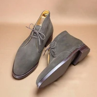 concise grey men shoes faux suede lace up pointed toe low heel comfortable classic fashion spring and autumn casual kd229