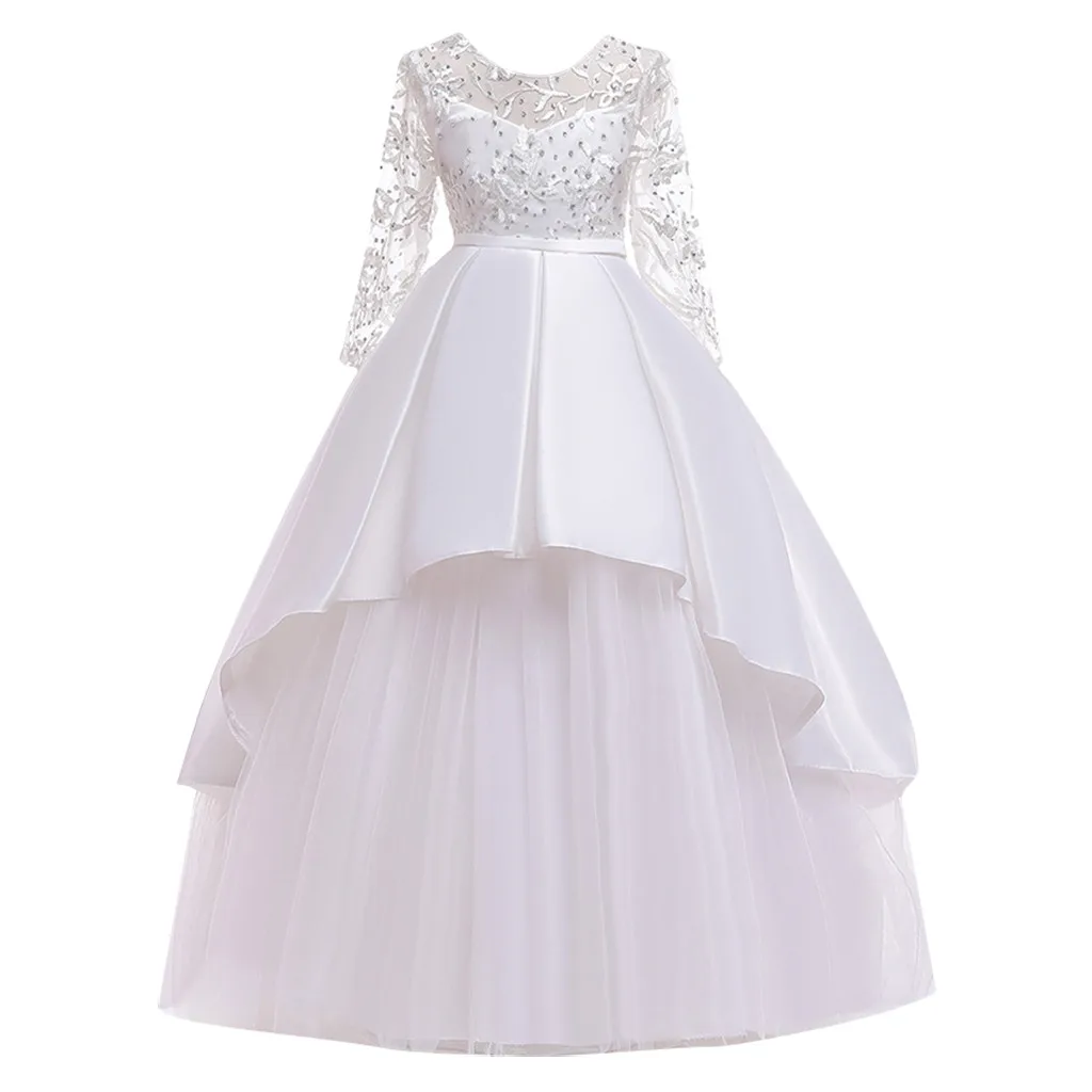 Детское кружевное платье принцессы с бантом для девочек на свадьбу
