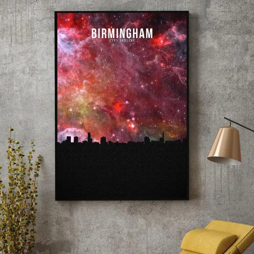 

BIRMINGHAM Starry City Skyline Canvas Wall Art Print Modern Poster Wall Pictures Living Room Decor
