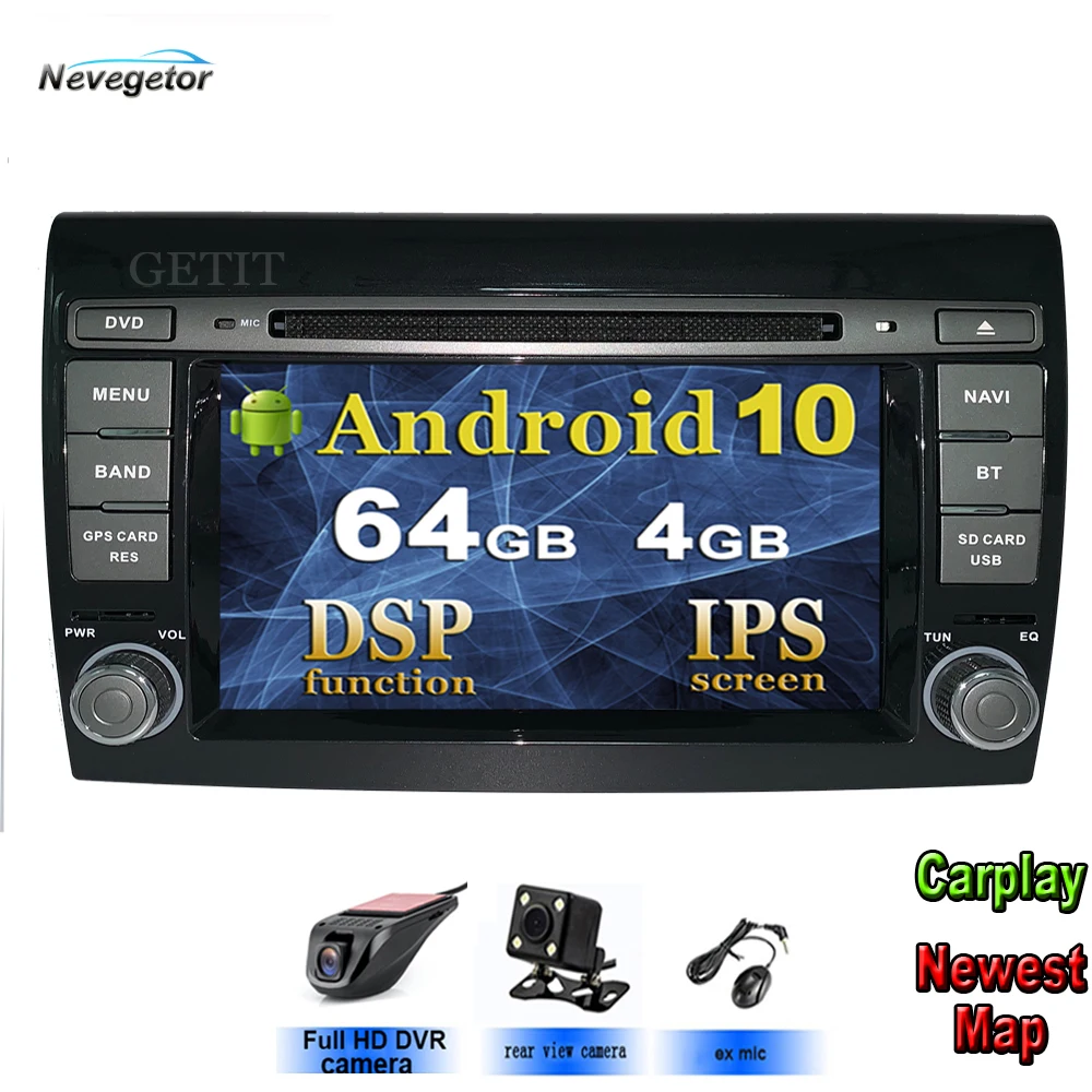 Автомобильный GPS радиоприемник IPS DSP Android 10 4G 64G для Fiat Bravo 2007 2008 2009 2010 2011 2012 DVD плеер