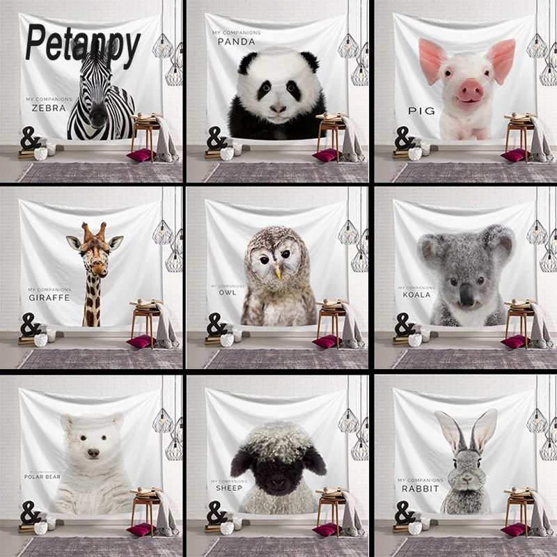 Милый гобелен с животными настенное богемное покрывало декор в общежитии