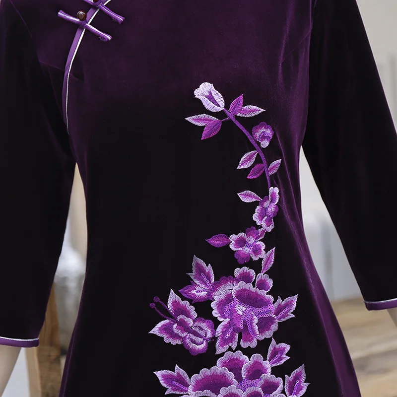 

Sexy Womens Velour Long Cheongsam Autumn Winter Traditional Chinese style Dress Qipao Slim Party Dresses Button Vestido M-4XL
