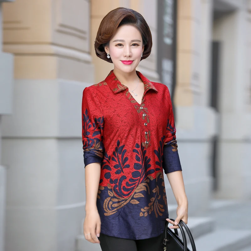 

New woman spring and autumn wear jacquard long-sleeved woman blouse long-sleeved shirt summer loose woman coat plus size S-5XL