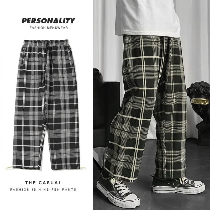 

r Men's Plaid Casual Harem Pants Korean Man 2020 Loose Ankle-Length Trousers Harajuku Streetwear New Male Clothing