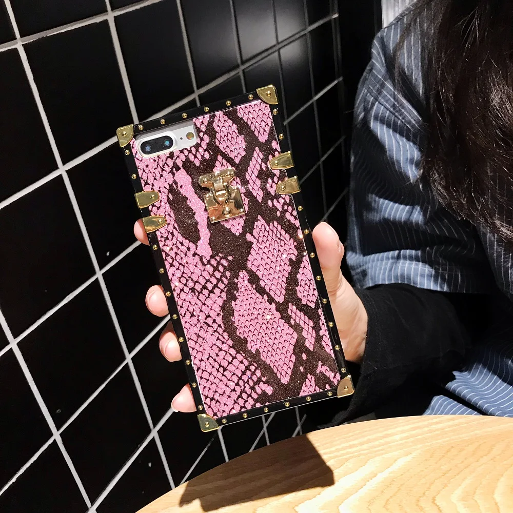 Pink Винтажный чехол из змеиной кожи для iPhone 11Pro Max 7 8 6 6S Plus, роскошный брендовый квадратный чехол для телефона iPhone 8Plus X XR XS Max Capa - Цвет: Pink