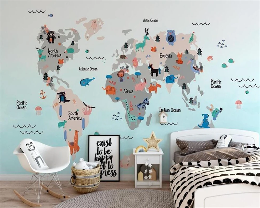 Пользовательские обои wellyu 3d фотообои ручная роспись мультфильм Карта мира