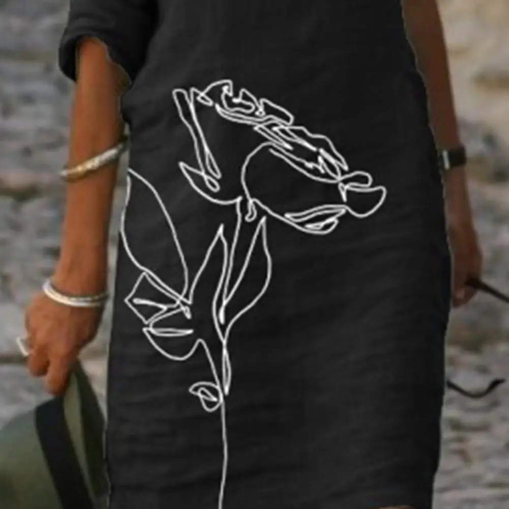 

Fashion Dress Printed Half Sleeve Women V Neck Plus Size Beach Skirt for Office