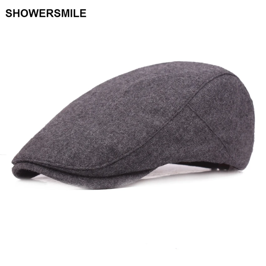 SHOWERSMILE брендовые бордовые шерстяные твидовые колпачки для женщин и мужчин, винтажные теплые зимние плоский берет, повседневные подарки, британские шапки