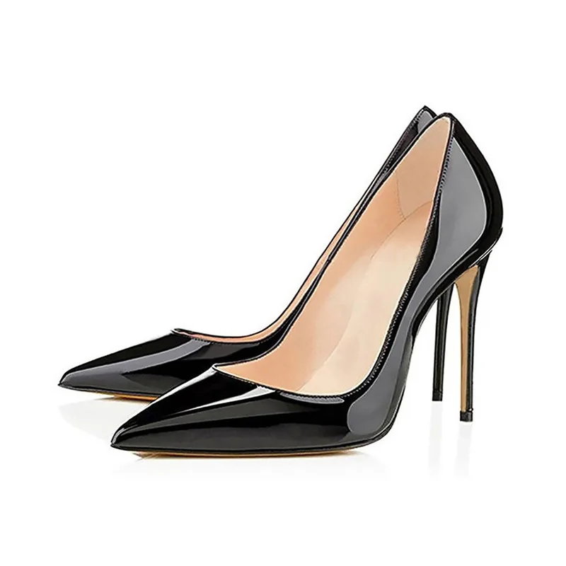Women Pumps Brand Black Patent Leather Slip On 10CM Thin High Heels Pointed Toe Office & Career Party Shallow Women Shoes 2020