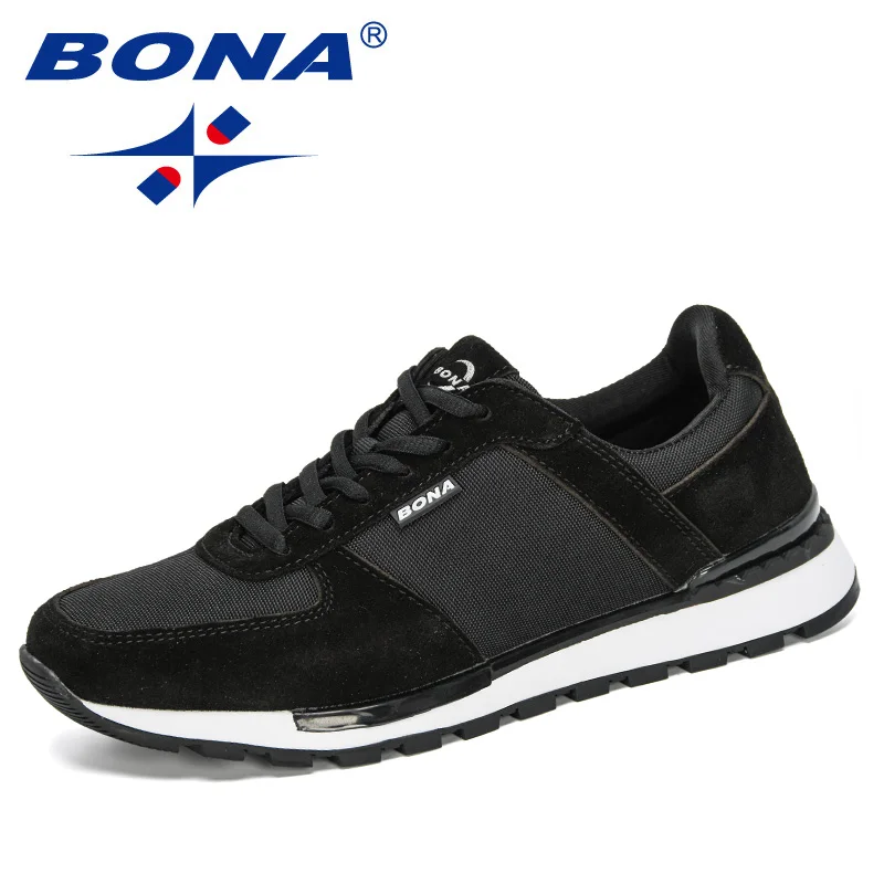 BONA 2020 Suede Leather Men Running Shoes Zapatillas Hombre Deportiva Man Lace-Up Jogging Sneakers Men Sport Shoes Comfortable