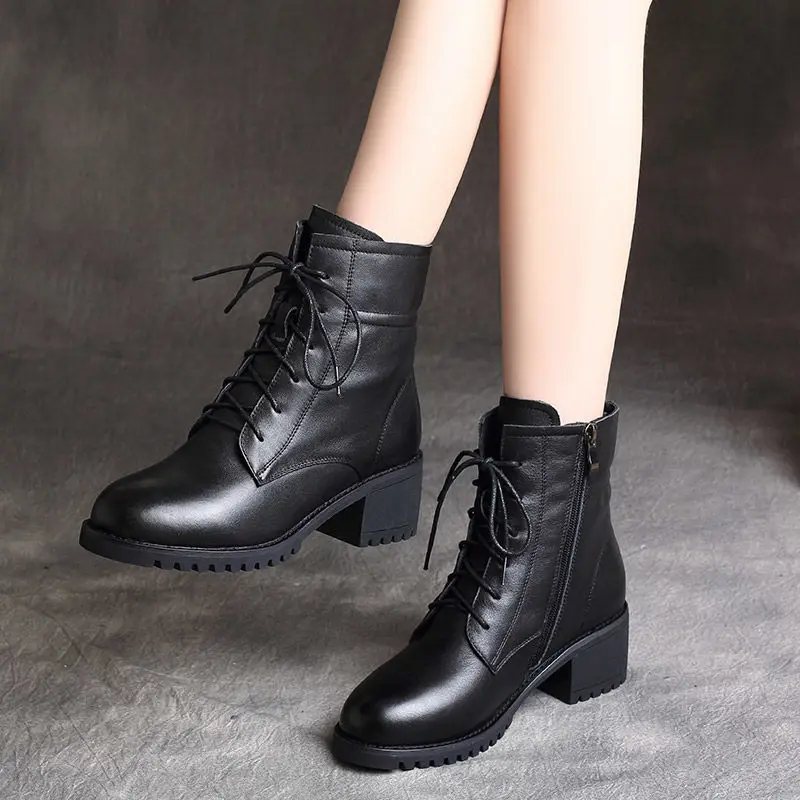 

Women bare boots new genuine leather women shoes Winter keep Warm Fur Boots Waterproof Snow Boots Thick round head short boot