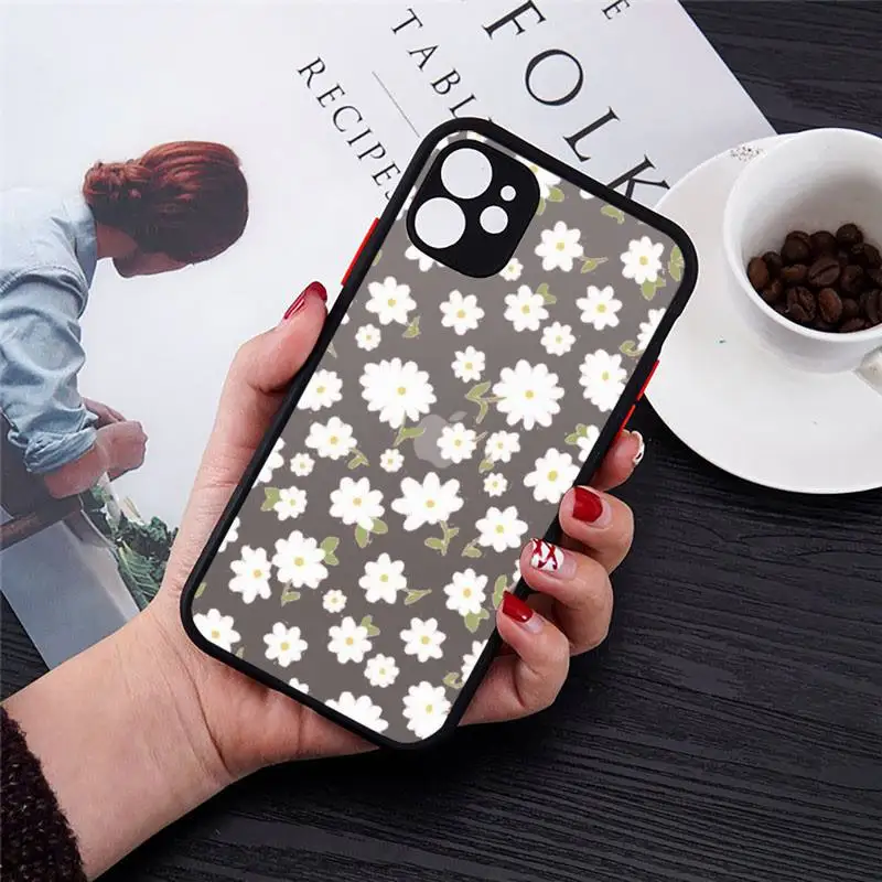 

Daisy Flower Phone Case matte transparent For black iPhone 7 8 x xs xr 11 12 pro plus max mini Clear Funda