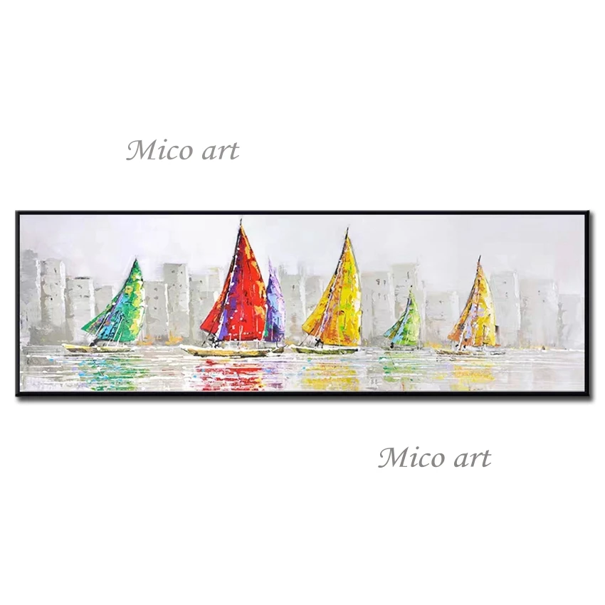 

Large Size Decor Handmade Abstract Oil Painting Hand Painted Sailing Boat Wall Picture Canvas Paintings Art Unframed Artwork