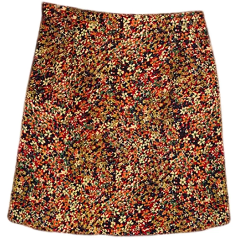 

2021 summer new bag hip floral short skirt female irregular folds high waist slim skirt woman skirts