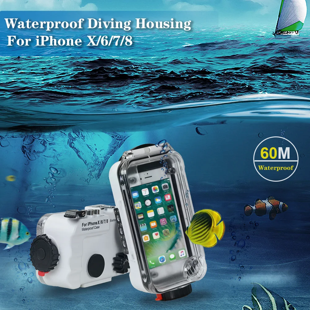 Подводный Водонепроницаемый Дайвинг чехол для телефона iPhone X/6/7/8 (60 м/195ft] Фото