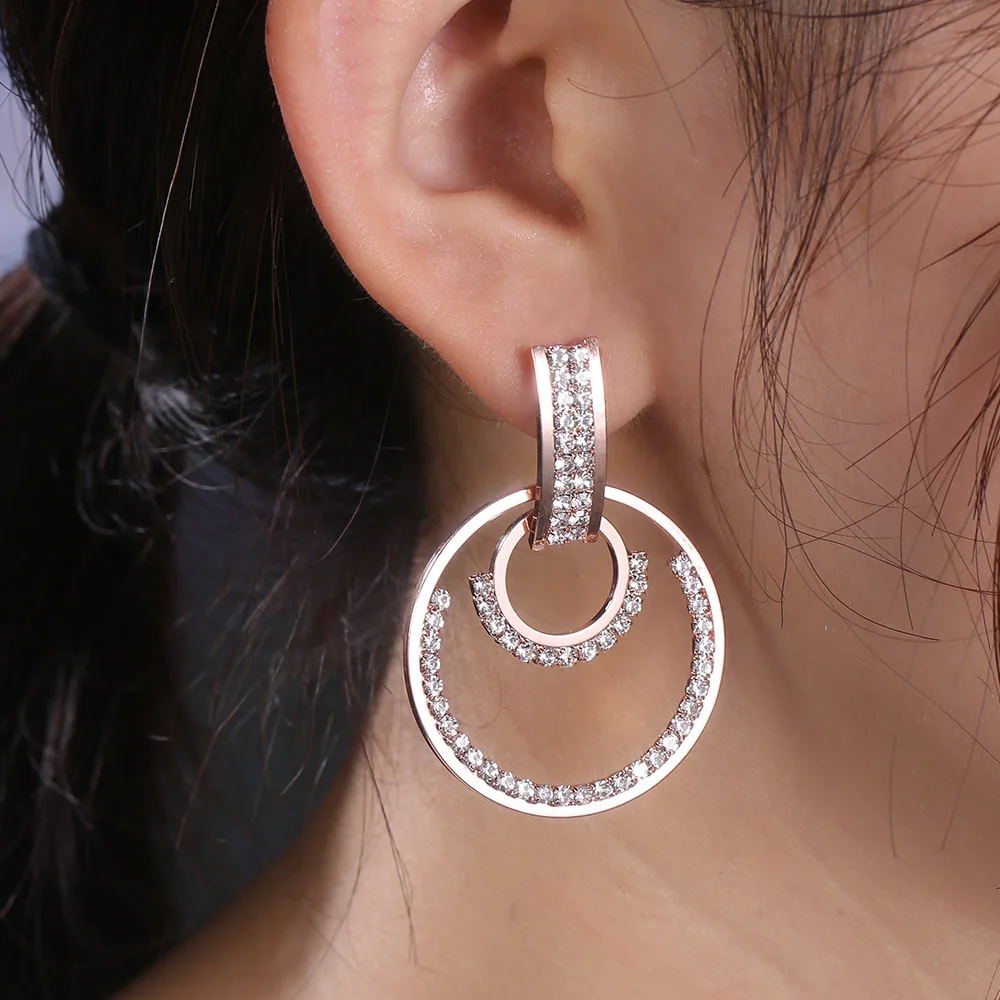 Роскошные геометрические серьги Стразы с отверстиями Висячие модные