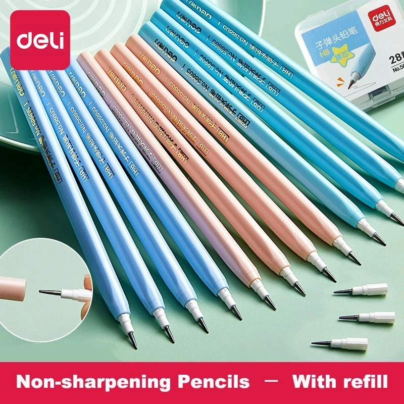 Deli Non-sharpening Mechanical Pencils Bullet Head Replace the Pencil Lead Refill HB Writing Pencil Stationery School Supplies
