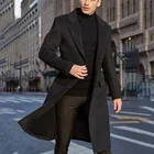 Зимний тренчкот из смешанной шерсти, модель 2021 года, однотонная модная ветровка в современном стиле, Мужское пальто в английском стиле