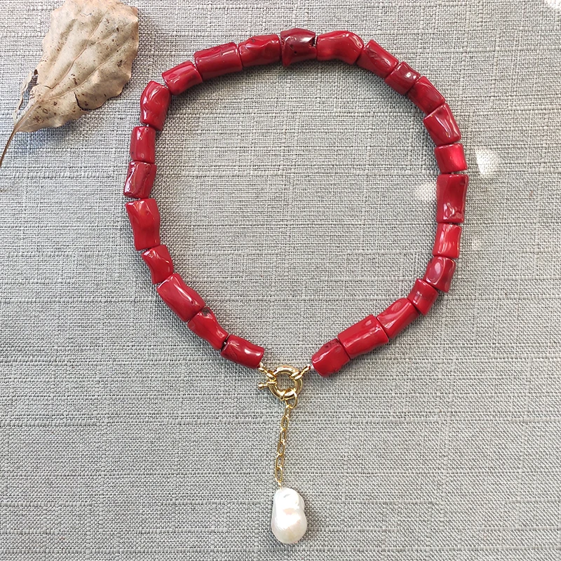 Браслет женский с пресноводным жемчугом и красным кораллом | Украшения