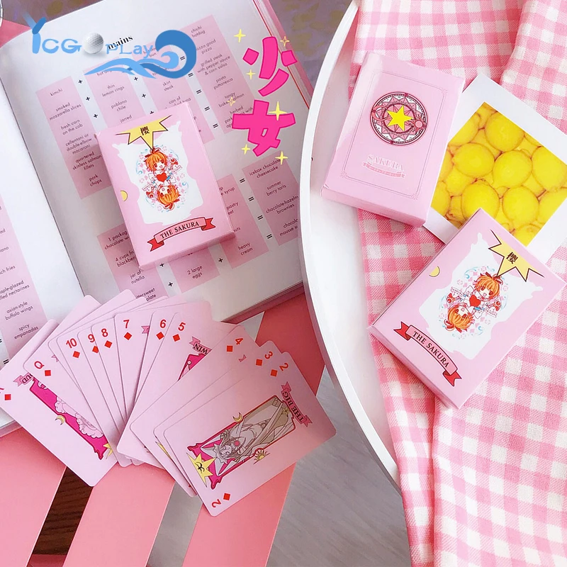 54 шт. розовая девочка с милым мультяшным рисунком аниме игральные карты