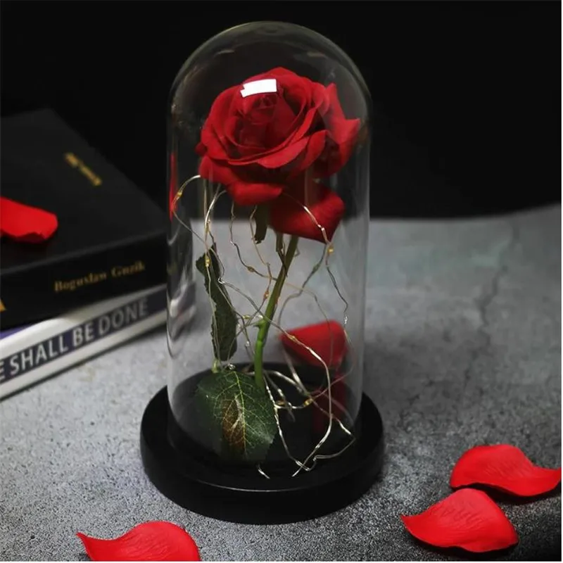 Романтическая вечная роза стеклянная Обложка красота и чудовище день рождения