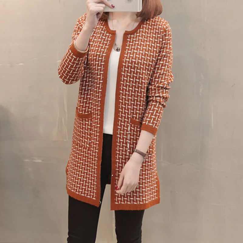 

New Women Spring Autumn Sweater 2020 Long Cardigan Korean Slim Pocket Loose Knit Sweater Outwear Coat Crochet Female Cardigan