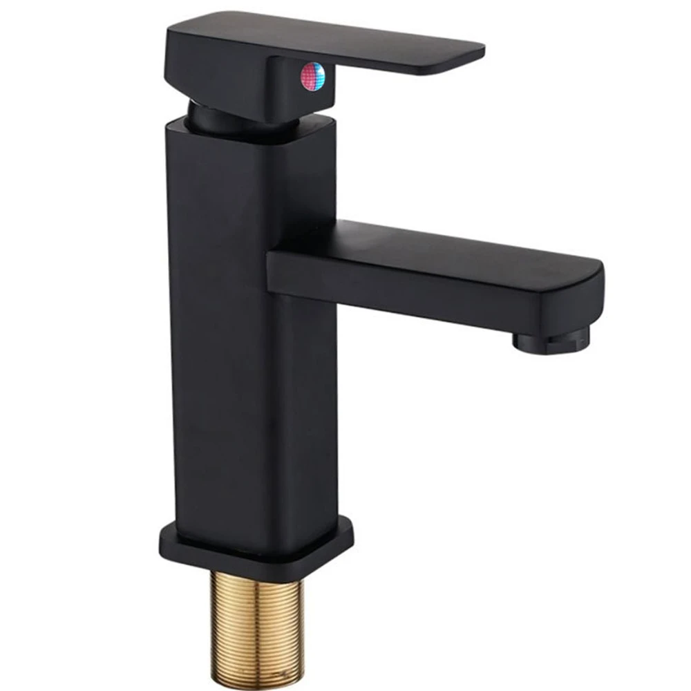 

Nordic Style Square Bathroom Faucet Single Hole Faucet Frosted Black Single Handle Cold Countertop Installation Hot Mix Faucet