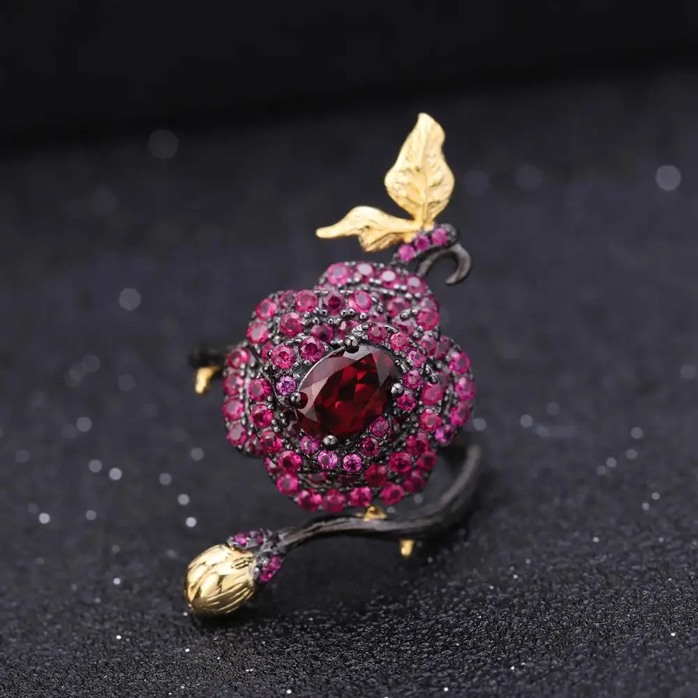 GEM'S балетное 925 пробы серебро 1.00Ct натуральный родолит гранат роза цветок Открытое кольцо ручной работы регулируемое кольцо для женщин Bijoux