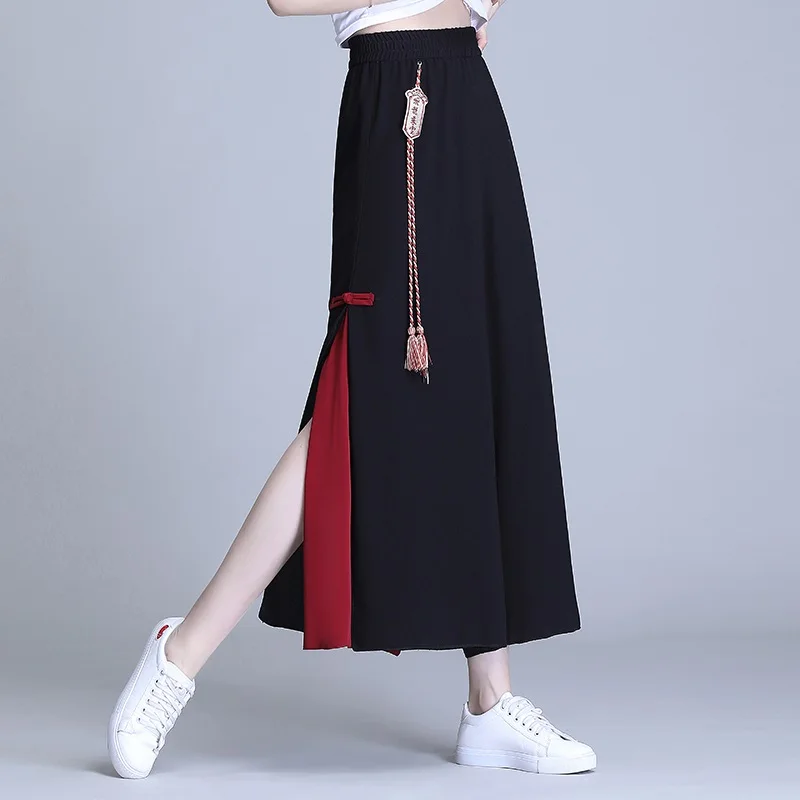 

Women's Cropped Contrast Color Cropped Pants Women's Art Chinese Style Loose Pants Cotton and Linen Casual Trousers