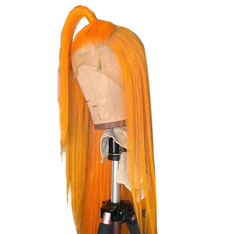 Orange A Color Wig 13X4 613 блондинка красный бордовый 99J розовый цвет прямые 150% Синтетические волосы на кружеве человеческих волос парики предварительно бразильский Реми FreeGift - Цвет: Orange A Color Wig