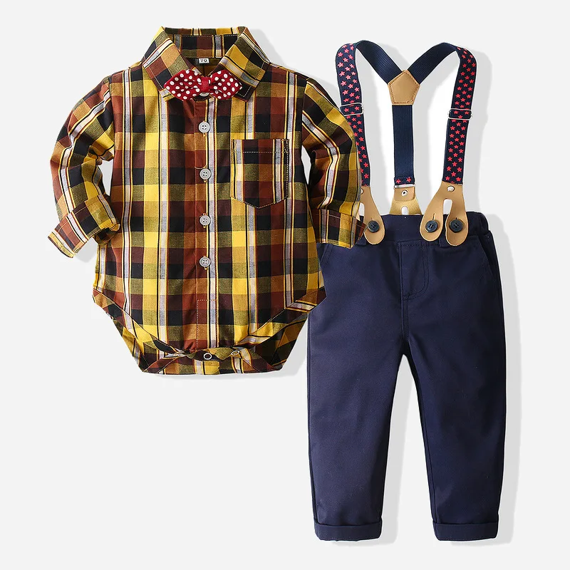 Children Boys Bowknot Clothes Set Baby Gentleman High Quality T-shirt + Jeans Pants Toddler Boy Clothing Children's Rom | Детская