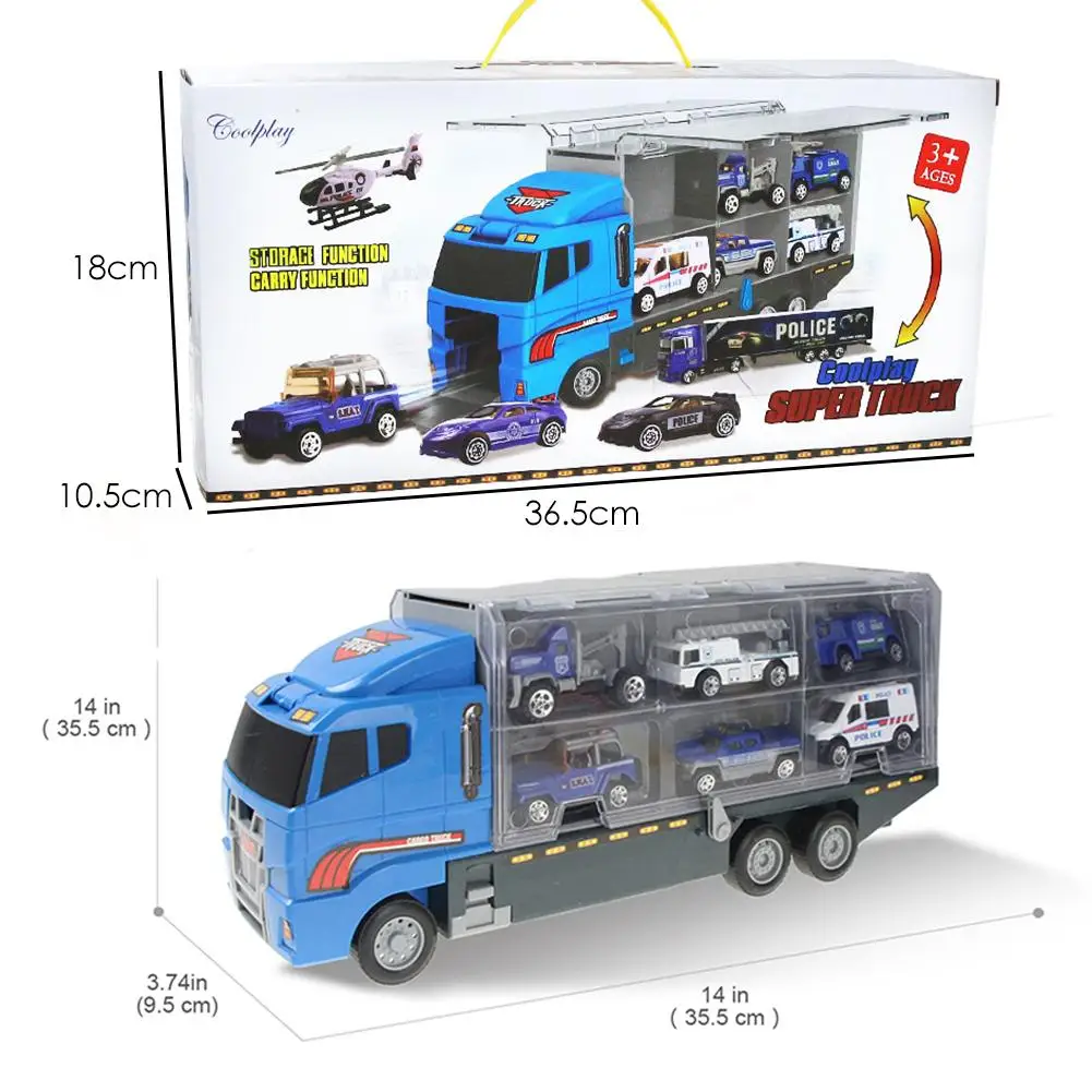 

10In1 Police Transport Truck Mini Plastic Play Vehicle In Carrier Car Toy Set For Kid Children Boy Girl Best Birthday Gift Xmas