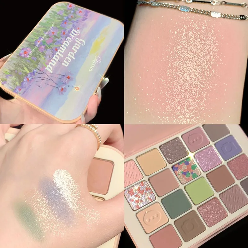 

Highly Pigmented Glitter Eye Shadow Flash Shimmer Eyeshadow with Bush Highlighter Palette Face Makeup Tools